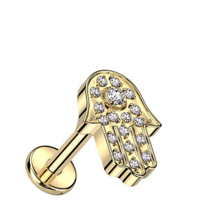 Titanium Labret Hamsa Zirconia Internally Threaded