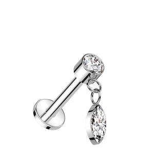 Titanium Labret Marquise Cut dangle Zirconia Internally Threaded
