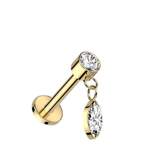 Titanium Labret Marquise Cut dangle Zirconia Internally Threaded
