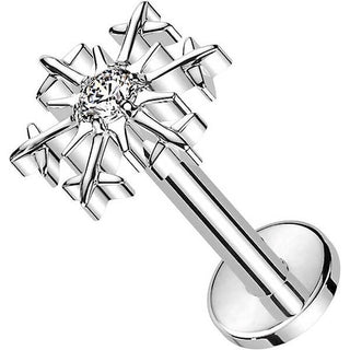 Titanium Labret Snowflake Zirconia Internally Threaded
