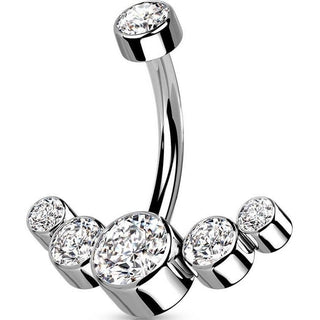 Titanio Piercing Ombelico Argento e 5 zirconi Filettatura Interna