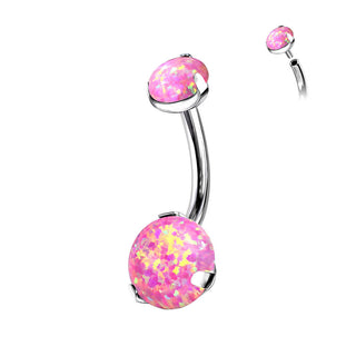 Titanium Belly Button Piercing Opal Dimple setting Internally Threaded