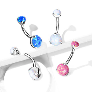 Titanium Belly Button Piercing Opal Dimple setting Internally Threaded