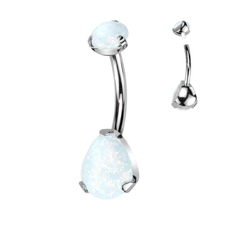 Titanium Belly Button Piercing Drop Opal ribbed setting Internally Threaded