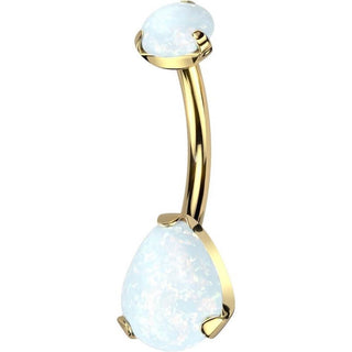 Titanium Belly Button Piercing Drop Opal ribbed setting Internally Threaded