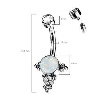 Titanium Belly Button Piercing Zirconia Opal Silver Internally Threaded