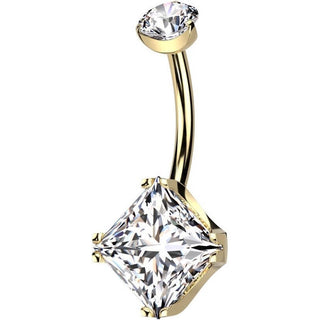 Titanium Belly Button Piercing Square Zirconia Internally Threaded