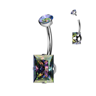 Tytan kolczyk do pępka kwadrat cyrkonia gwint wewnętrzny