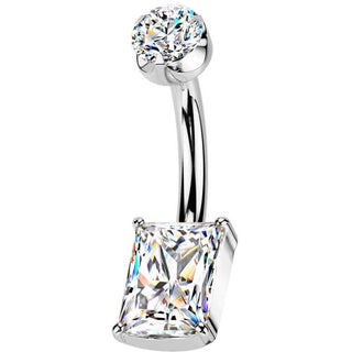 Titanium Belly Button Piercing rectangle zirconia Internally Threaded