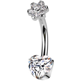 Titanium Belly Button Piercing heart flower zirconia Internally Threaded
