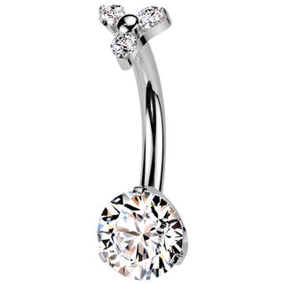 Titanium Belly Button Piercing round zirconia 3 small zirconias Internally Threaded