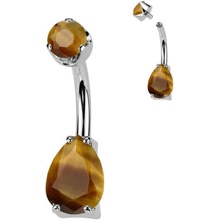 Titanium Belly Button Piercing teardrop natural gem stone Internally Threaded