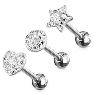Tongue Barbell Ball Star Heart, 3  pieces