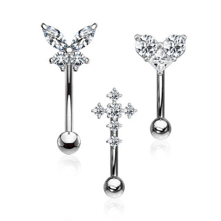 Eyebrow Piercing Set Butterfly Heart Cross Zirconia, 3  pieces