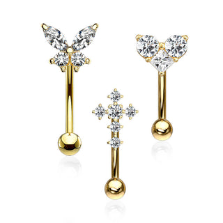 Eyebrow Piercing Set Butterfly Heart Cross Zirconia, 3  pieces