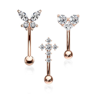 Eyebrow Piercing Set Butterfly Heart Cross Zirconia, 3  pieces