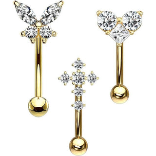 Eyebrow Piercing Set Butterfly Heart Cross Zirconia, 3  pieces