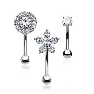 Eyebrow Piercing Set Flower Round Zirconia, 3  pieces