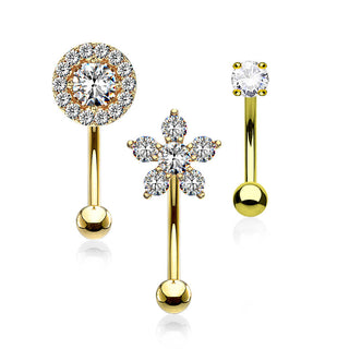 Eyebrow Piercing Set Flower Round Zirconia, 3  pieces