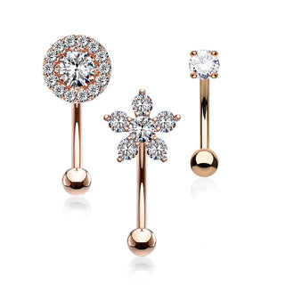 Eyebrow Piercing Set Flower Round Zirconia, 3  pieces