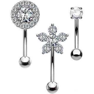 Eyebrow Piercing Set Flower Round Zirconia, 3  pieces