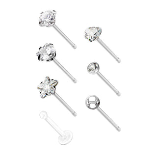 Kolczyk do nosa zestaw cyrkonia, 7 sztuki
