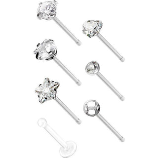 Nose Stud Set Zirconia, 7  pieces
