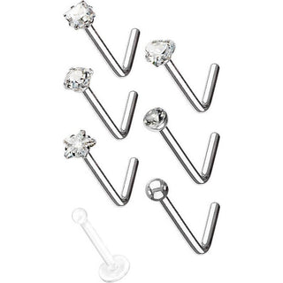 Nose L-Shape Set Zirconia Silver, 7  pieces