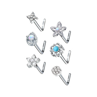 Nose L-Shape Set Zirconia Silver, 6  pieces