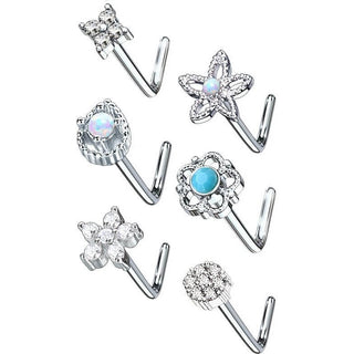 Nose L-Shape Set Zirconia Silver, 6  pieces