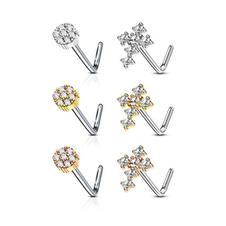 Nose L-Shape Flower Cross Zirconia, 6  pieces