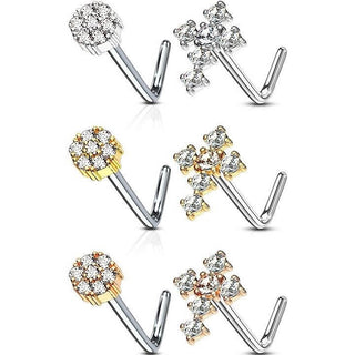 Nose L-Shape Flower Cross Zirconia, 6  pieces