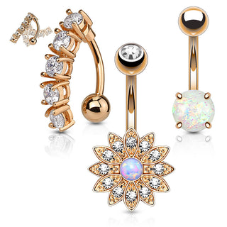 Belly Button Piercing Set Zirconia Opal Gold, 3  pieces