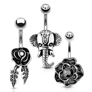 Belly Button Piercing Set Zirconia Silver, 3  pieces