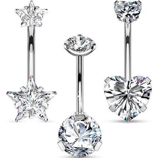Piercing Ombelico Zirconi  Filettatura Interna, 3 pezzi