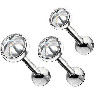 Barbell Argento con zircone tondo, 3 pezzi
