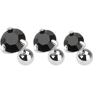 Barbell Back Zirconia Round Silver, 3  pieces