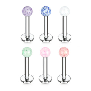 Labret Acrylic Glitter Ball, 6  pieces