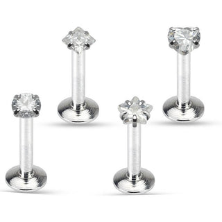 Labret Set Zirconia Silver Internally Threaded, 4  pieces