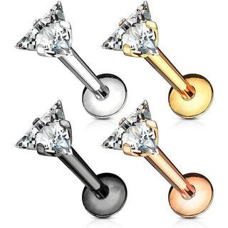 Labret Zircone triangolare Filettatura Interna, 4 pezzi
