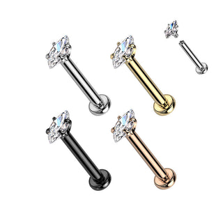 Labret Zircone taglio marquise Filettatura Interna, 4 pezzi