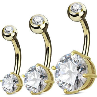 Piercing Ombelico Oro con zircone tondo, 3 pezzi