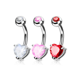 Belly Button Piercing Heart Zirconia Silver, 3  pieces