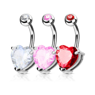 Belly Button Piercing Heart Zirconia Silver, 3  pieces