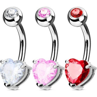 Belly Button Piercing Heart Zirconia Silver, 3  pieces
