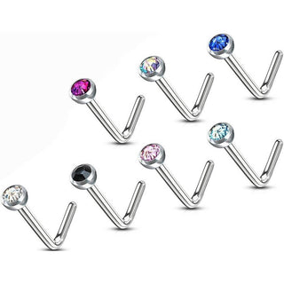Nose L-Shape Zirconia Round Silver, 7  pieces