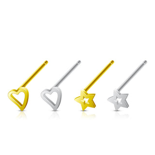 Silver 925 Nose Stud Set Heart Star Silver Bendable, 4  pieces