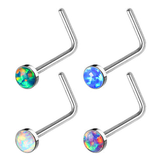 Nose L-Shape Opal Round Silver, 4  pieces