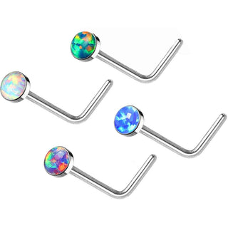 Nose L-Shape Opal Round Silver, 4  pieces