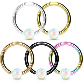 Ring Opal Ball Captive Bead, 5  pieces